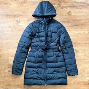 Hollister Y2K Winter Filled Puffer Coat Zip Front Hooded Belted Black XS
